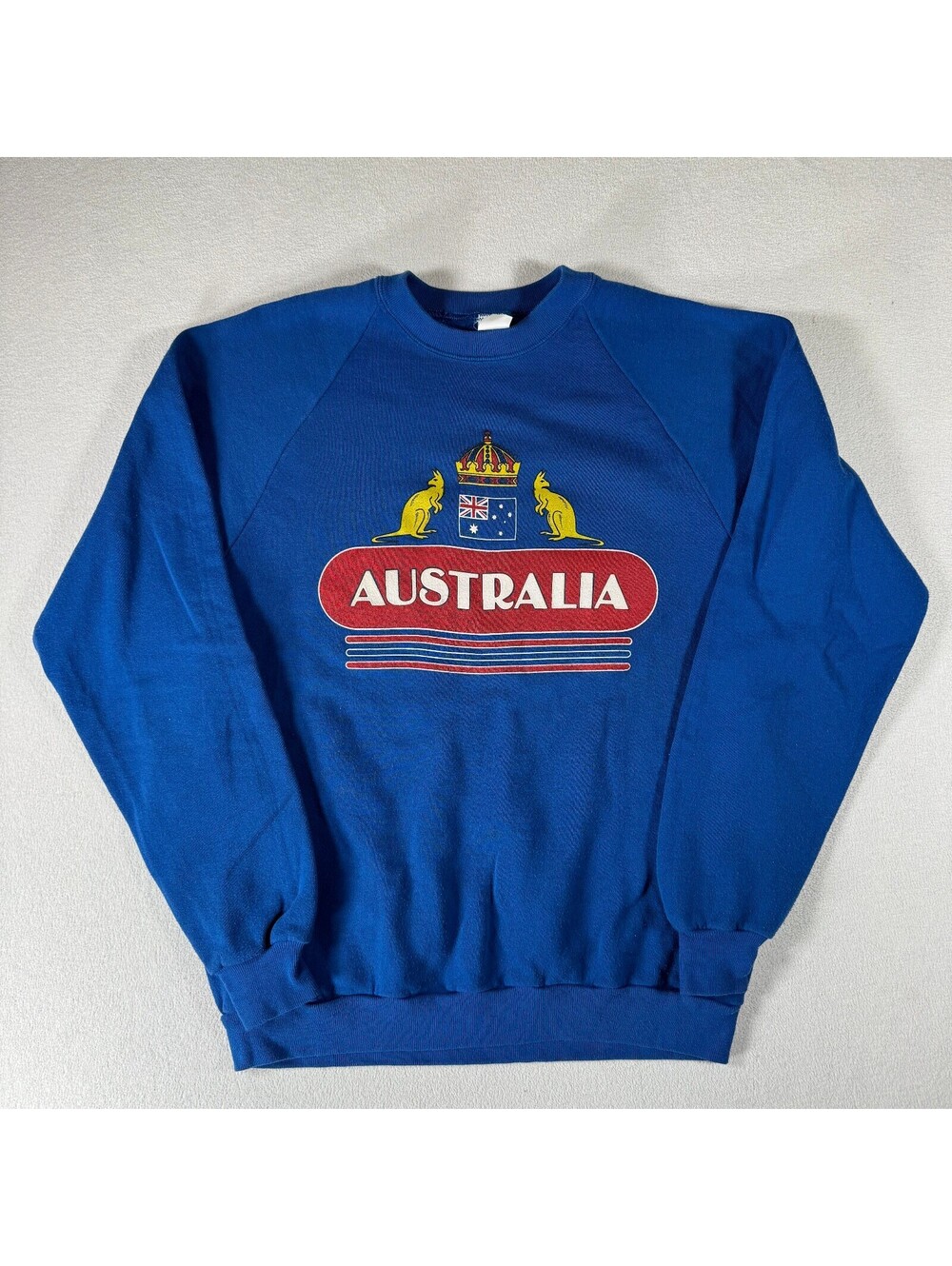 Vintage Blue Australia Crewneck Sweatshirt with Kangaroo and Flag Graphic XL
